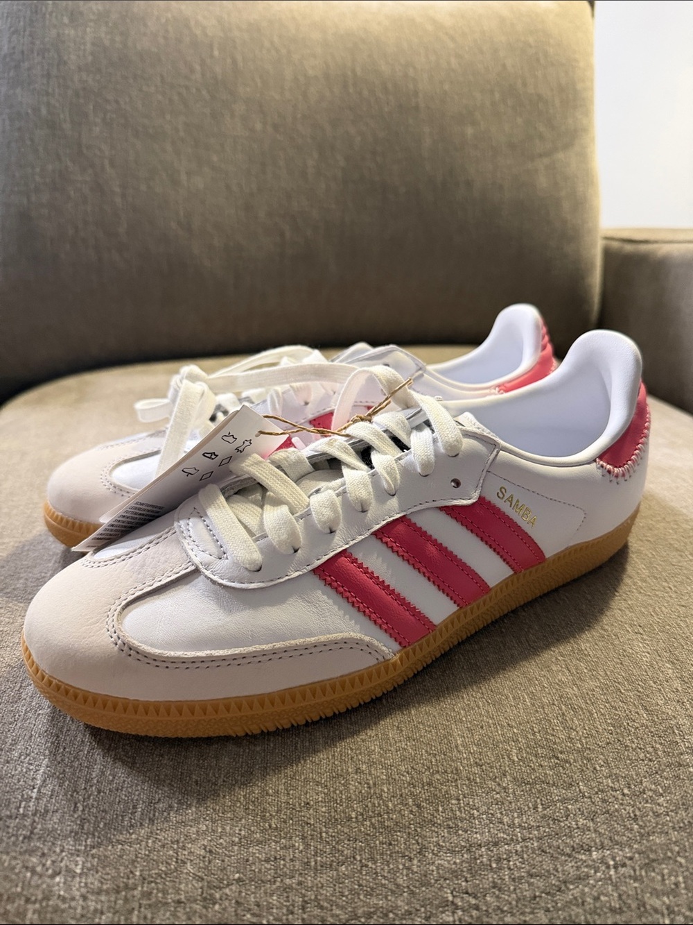 adidas Samba Sneakers - White with Pink and Gum Sole
